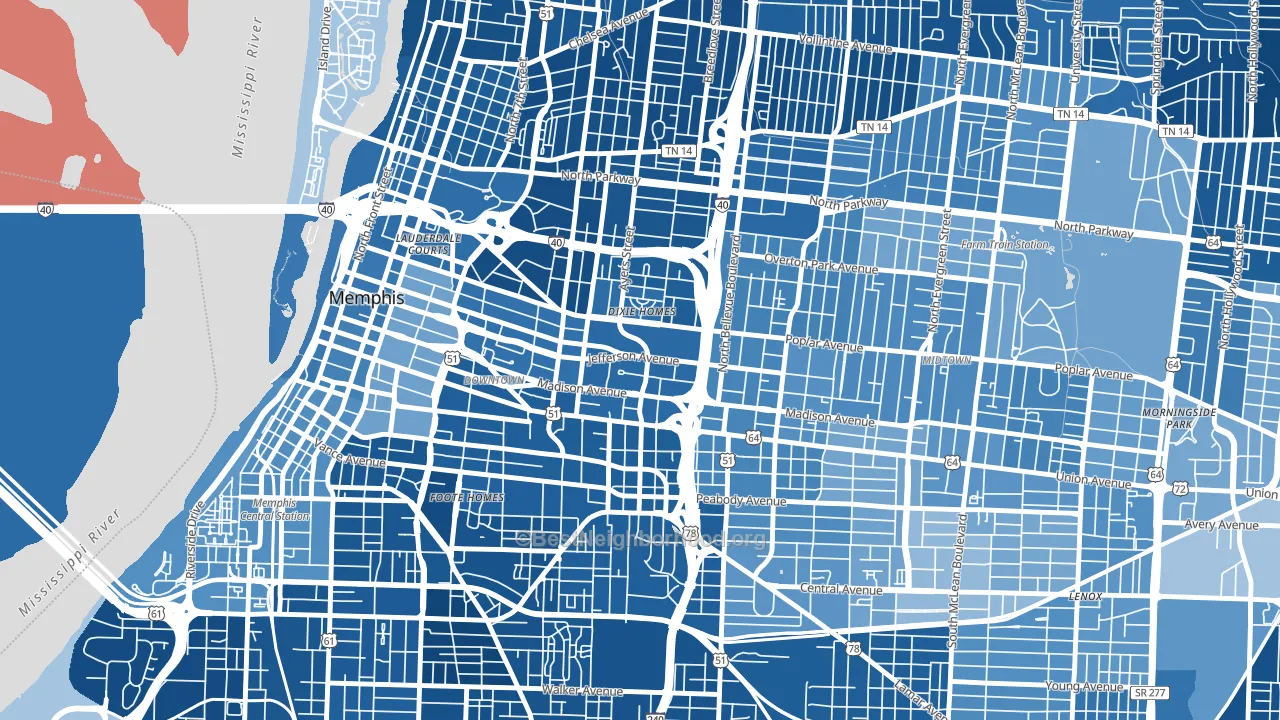Medical District, Memphis, TN block-group political-lean map
