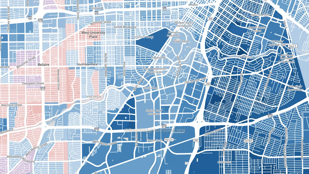 Medical, Houston, TX block-group political-lean map
