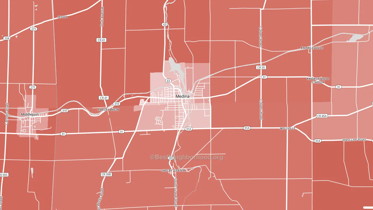 Medina, NY block-group political-lean map