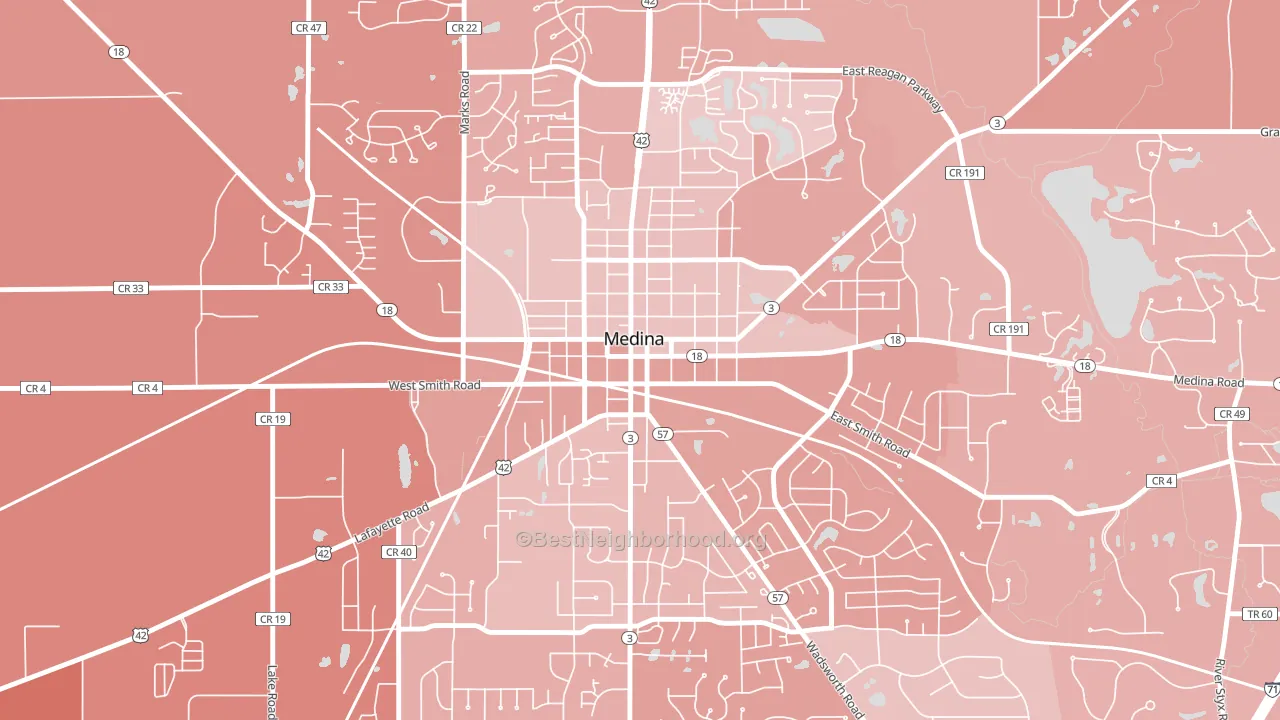 Medina Public Square Historic District, Medina, OH block-group political-lean map