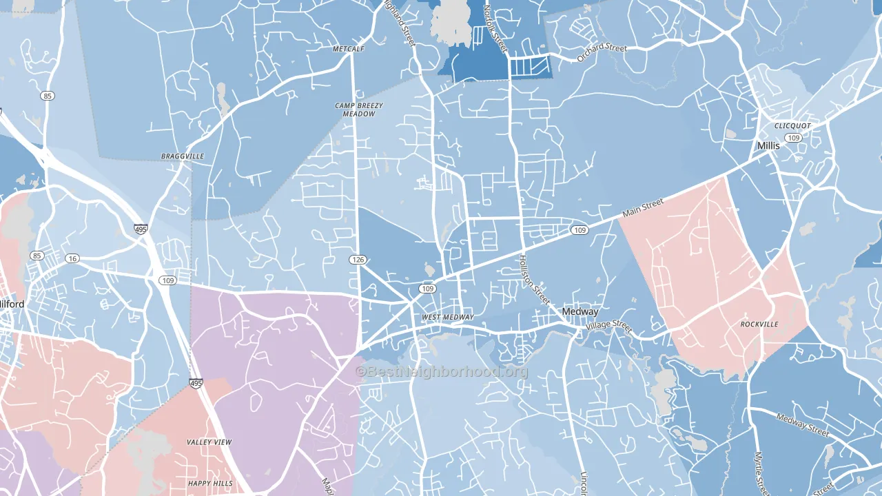 Medway, MA block-group political-lean map