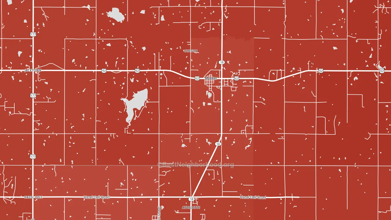 Meeker, OK block-group political-lean map