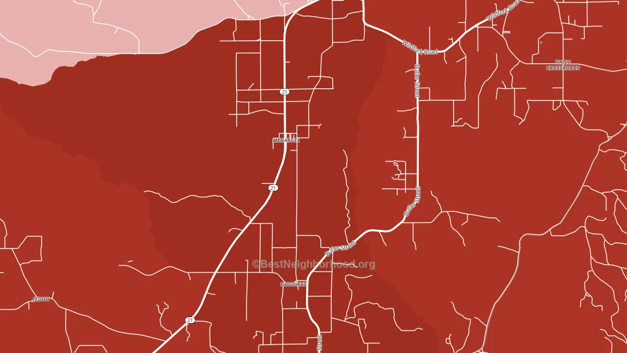 Megargel, AL block-group political-lean map