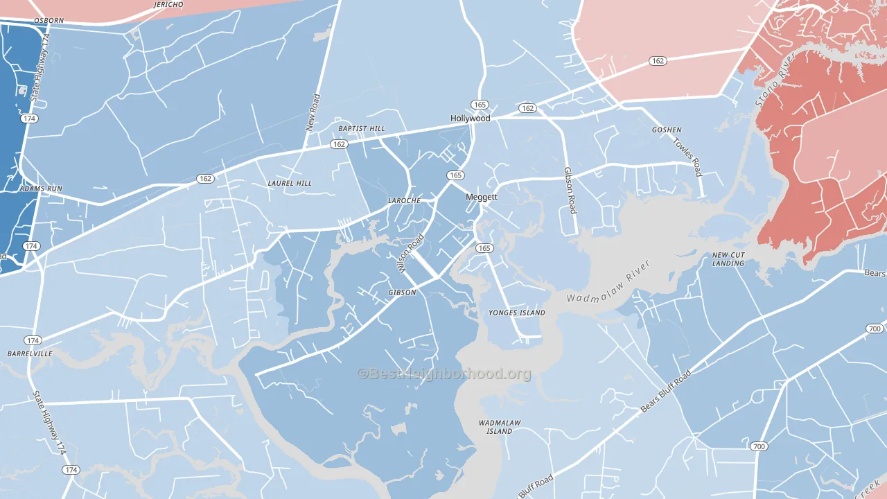 Meggett, SC block-group political-lean map