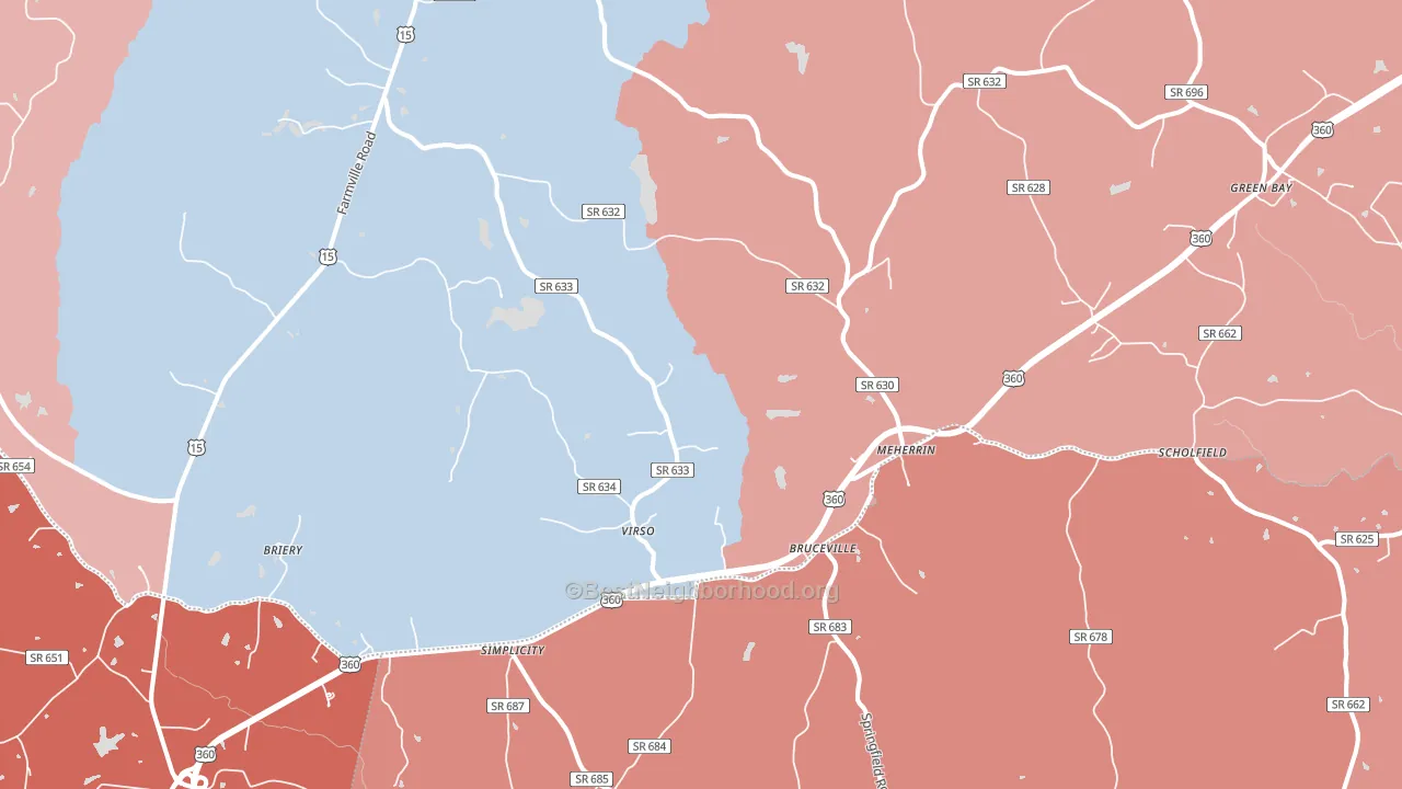 Meherrin, VA block-group political-lean map