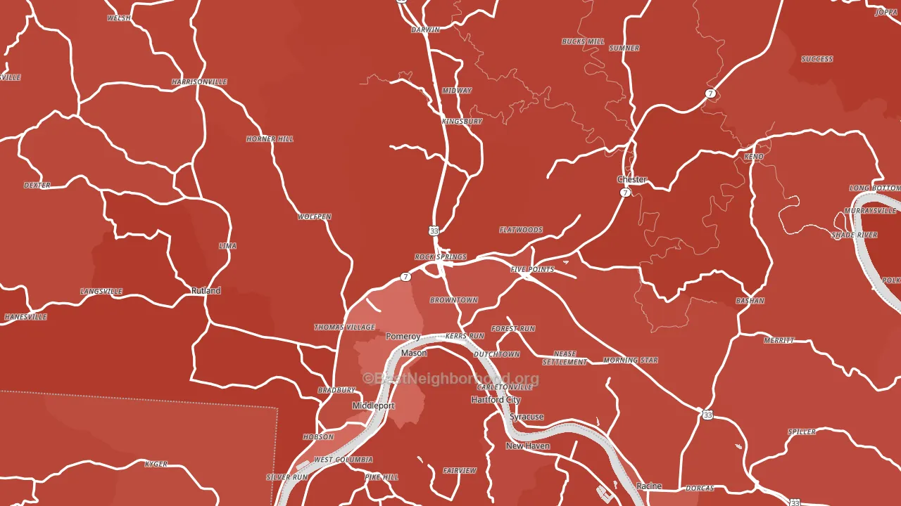 Meigs County, OH block-group political-lean map