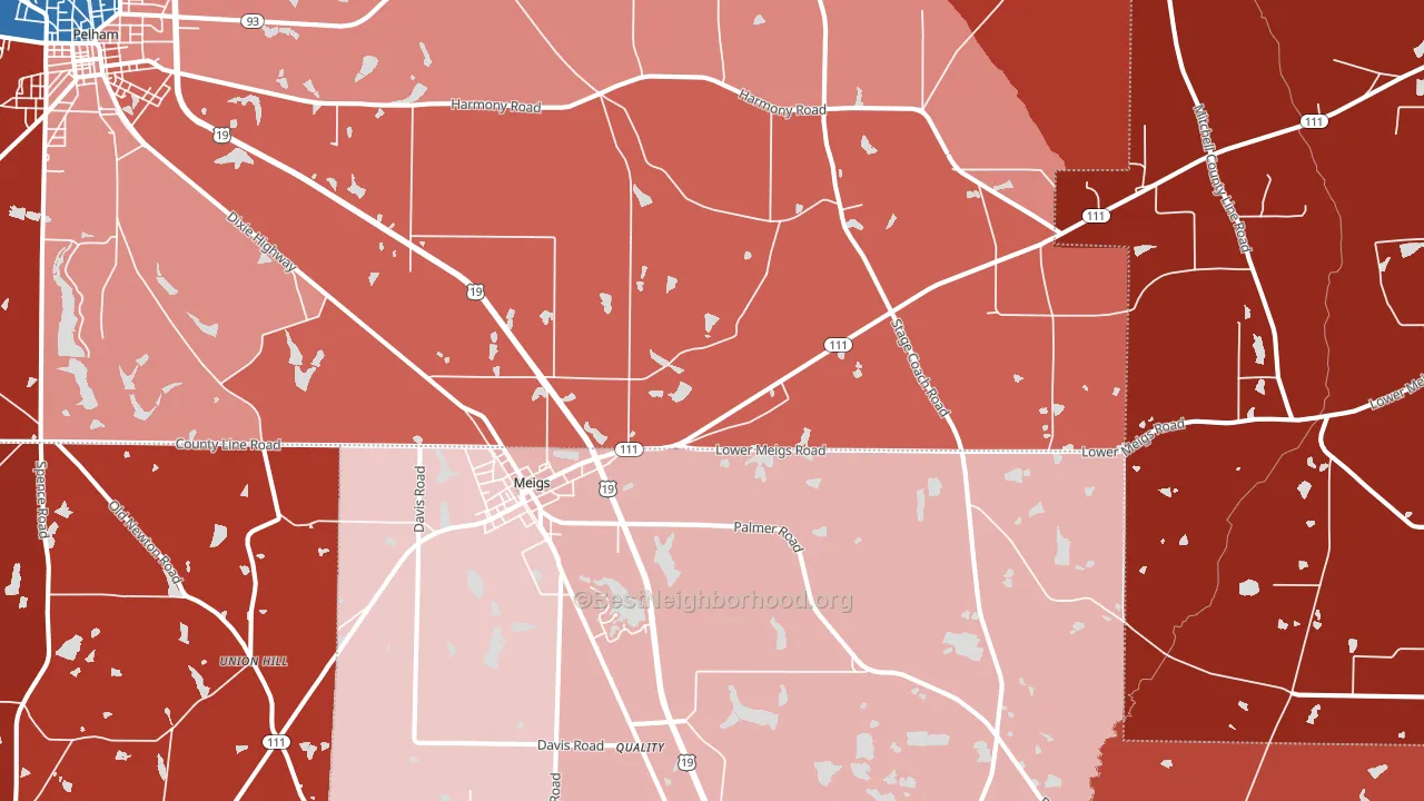 Meigs, GA block-group political-lean map