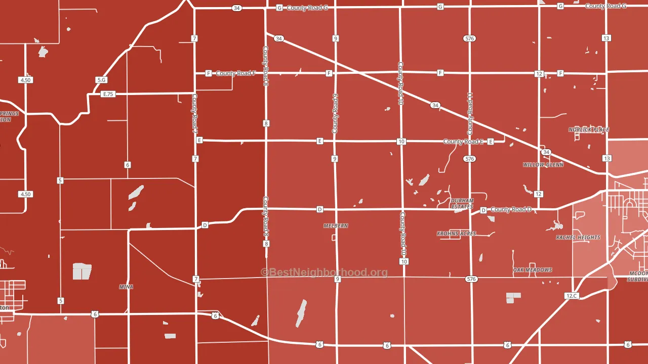 Melbern, OH block-group political-lean map