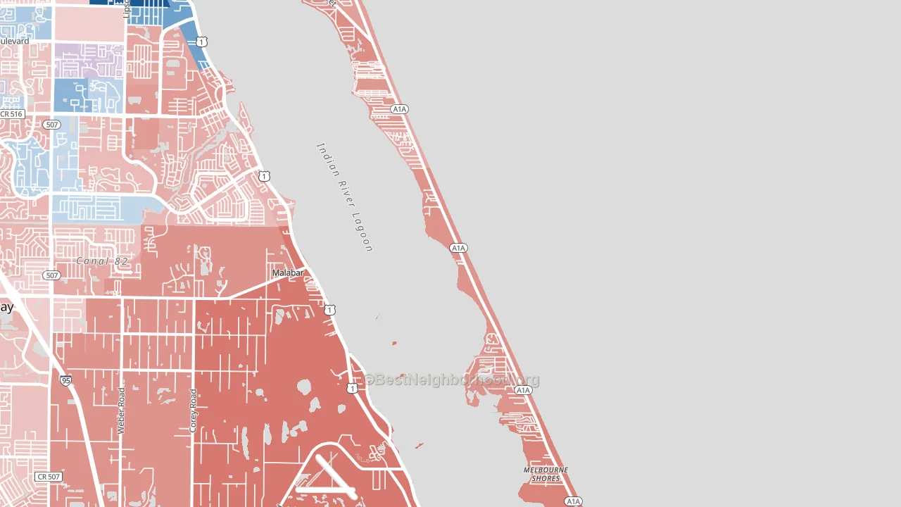 Melbourne Beach, FL block-group political-lean map