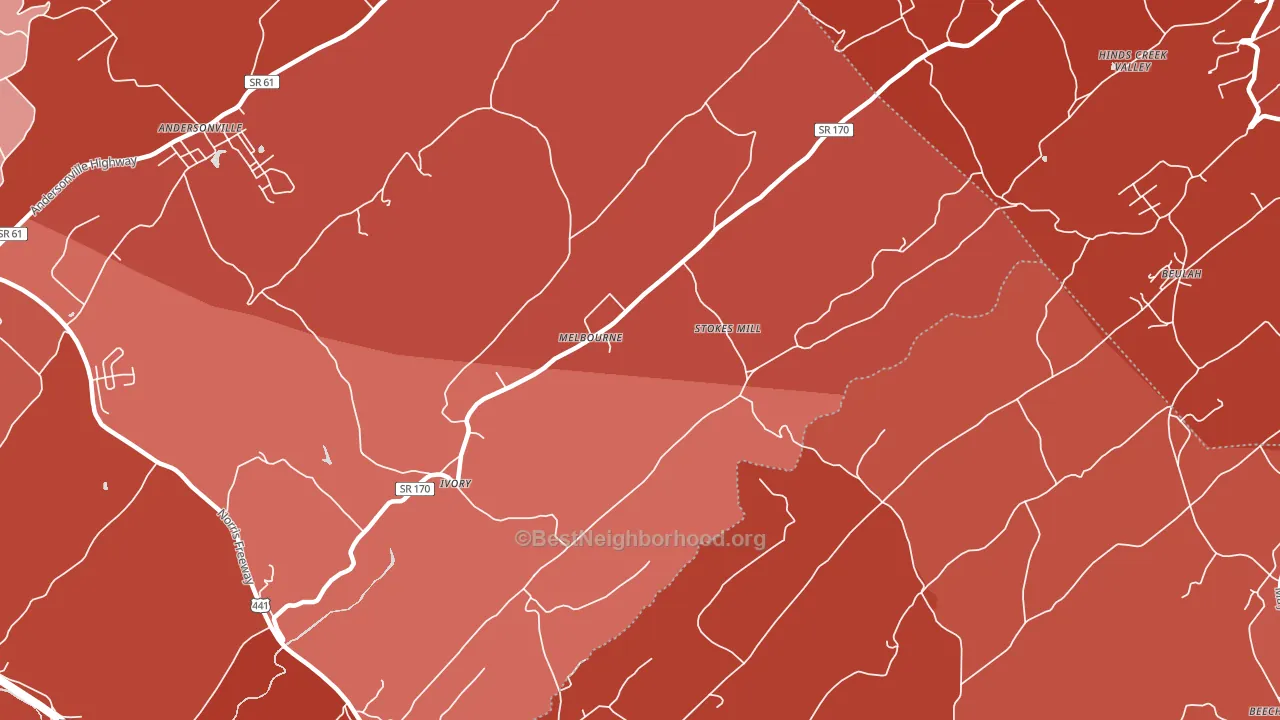 Melbourne, TN block-group political-lean map
