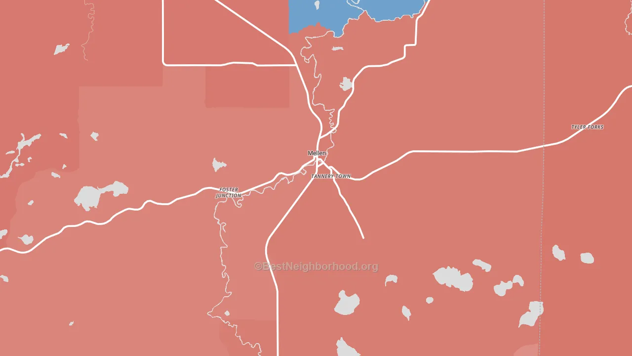 Mellen, WI block-group political-lean map