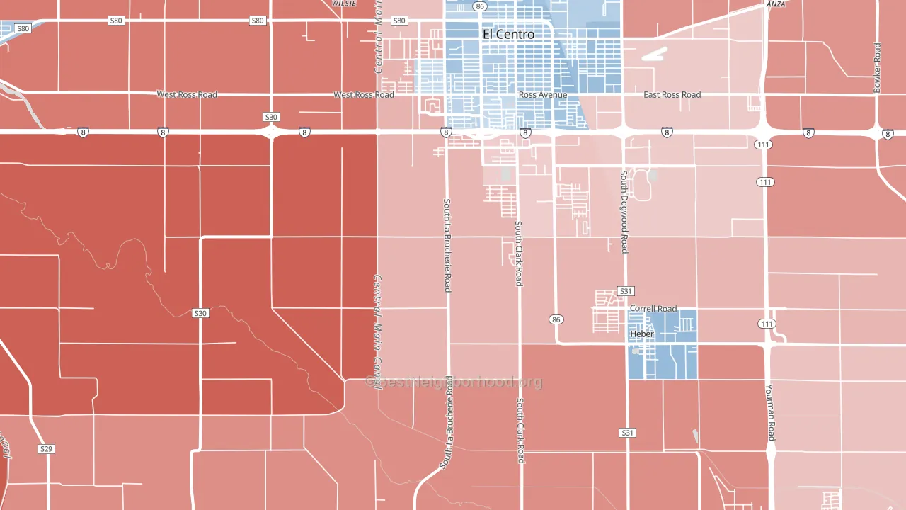 Meloland, CA block-group political-lean map