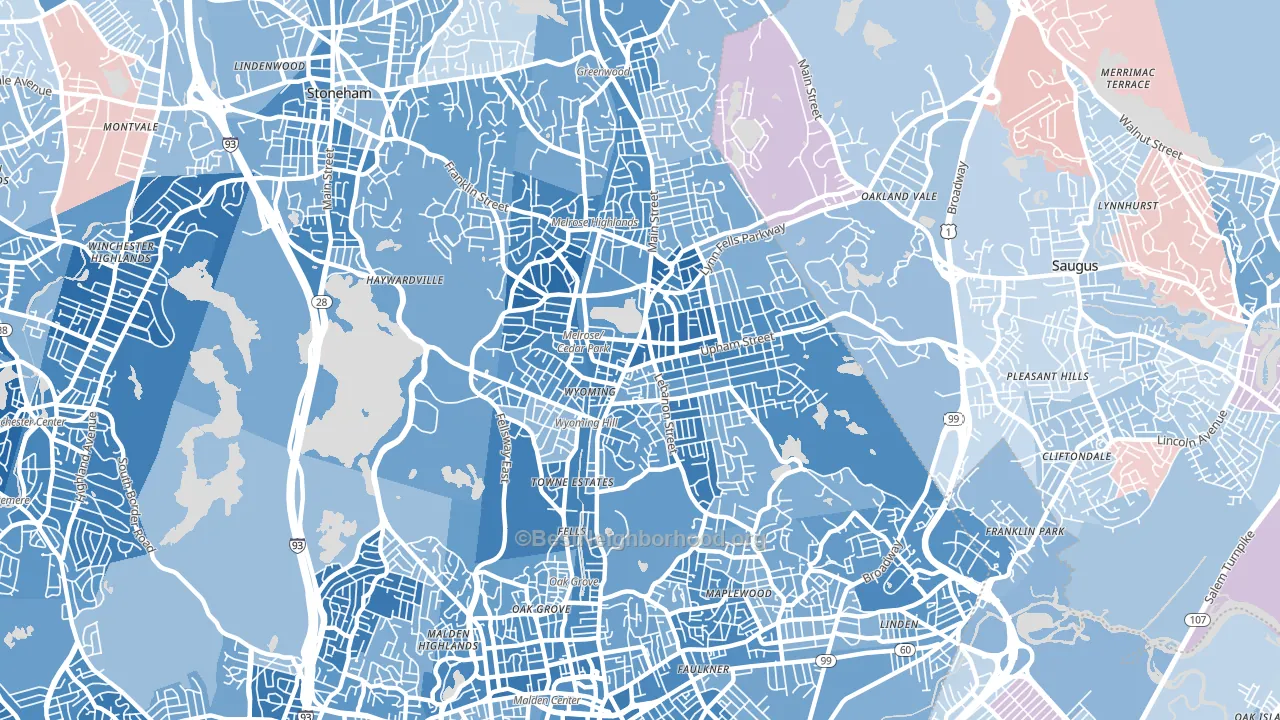 Melrose, MA block-group political-lean map