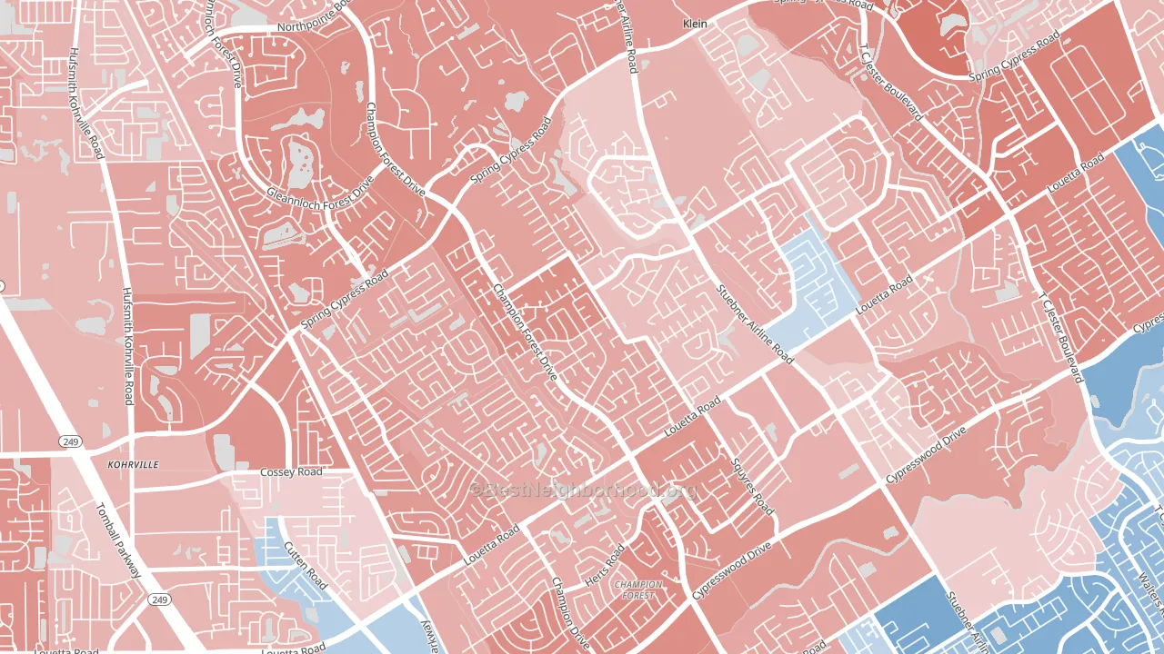Memorial Northwest, Spring, TX block-group political-lean map