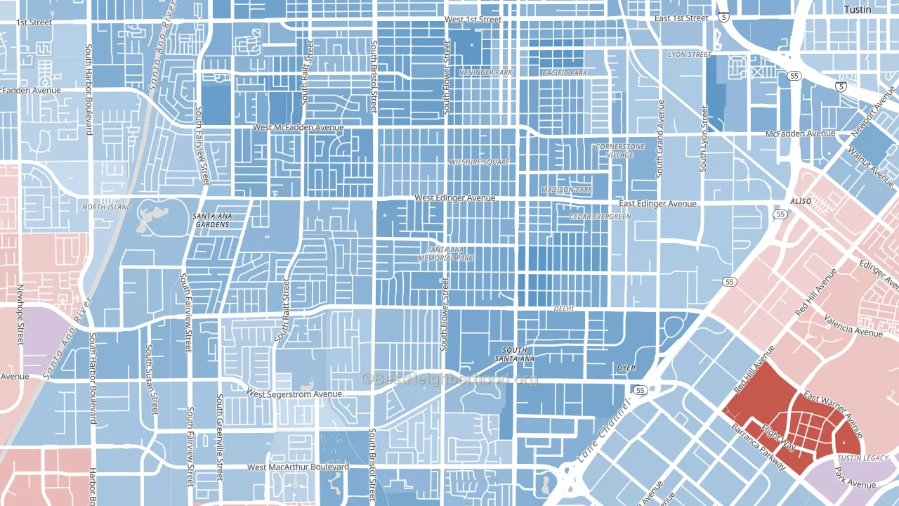 Memorial Park, Santa Ana, CA block-group political-lean map