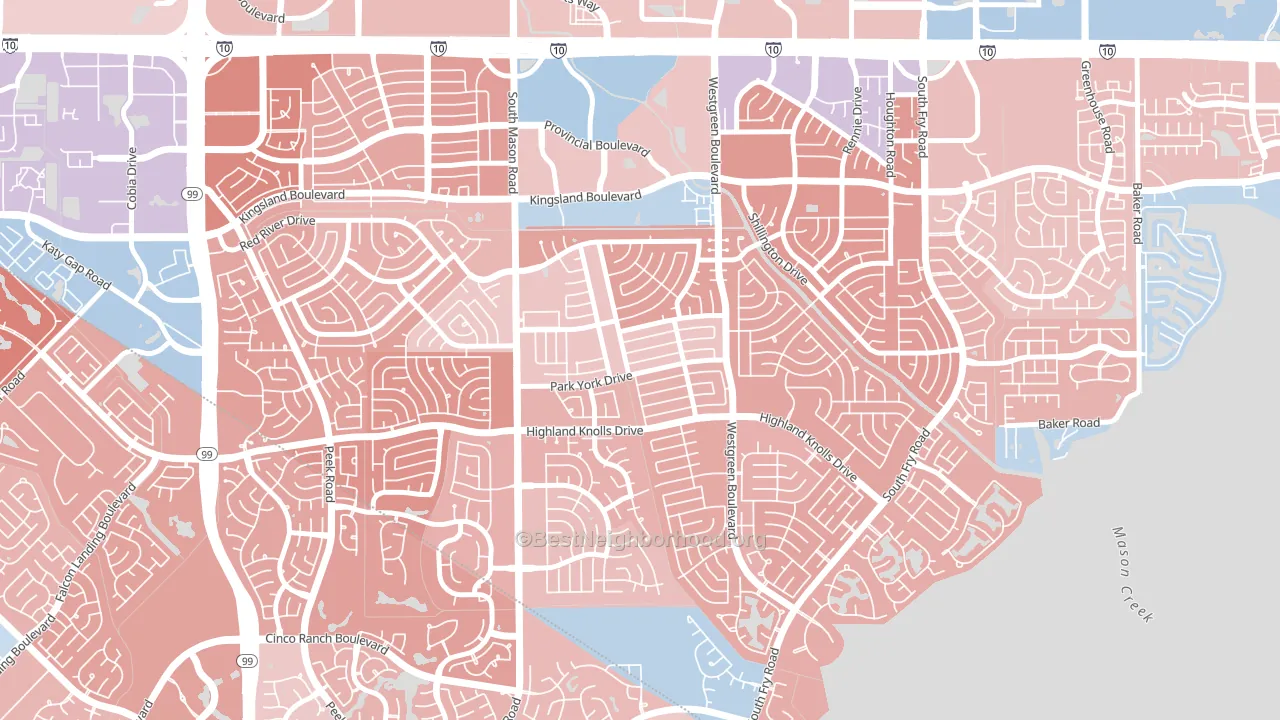 Memorial Parkway, Katy, TX block-group political-lean map
