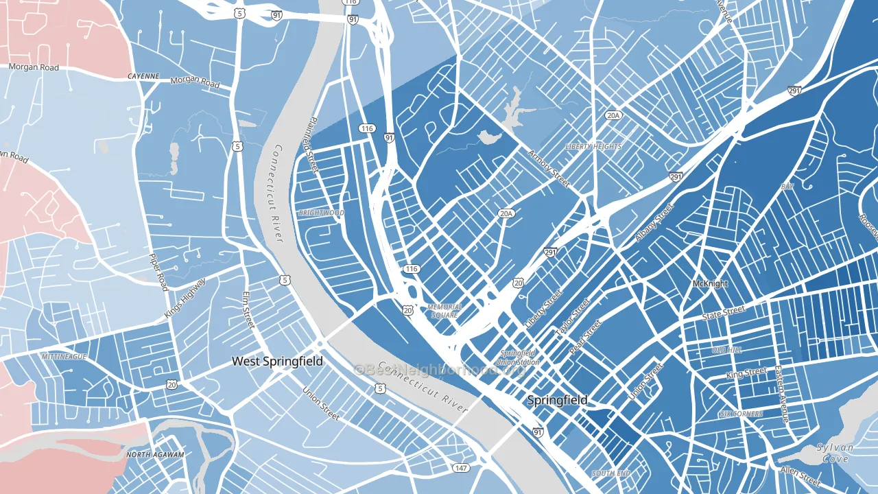 Memorial Square, Springfield, MA block-group political-lean map