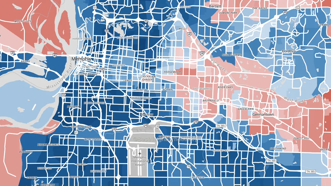 Memphis, TN block-group political-lean map