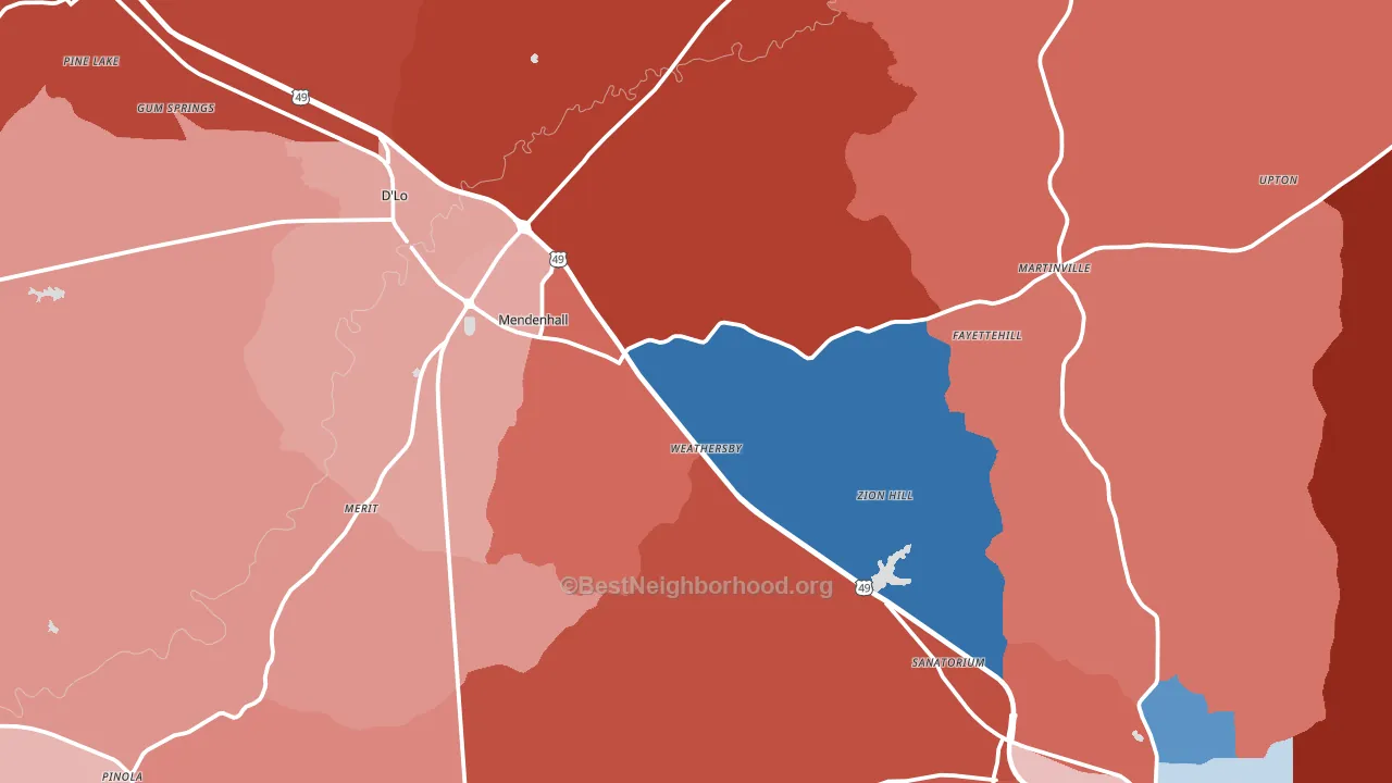 Mendenhall, MS block-group political-lean map