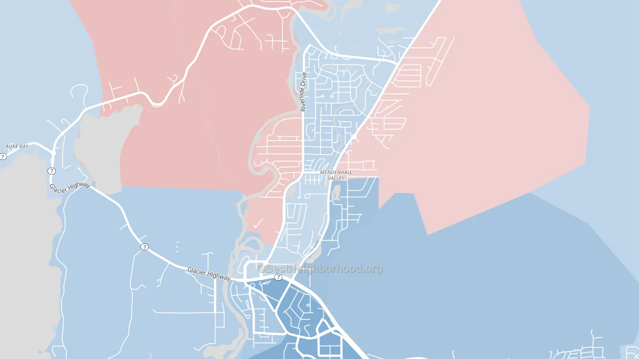 Mendenhall Valley, Juneau, AK block-group political-lean map