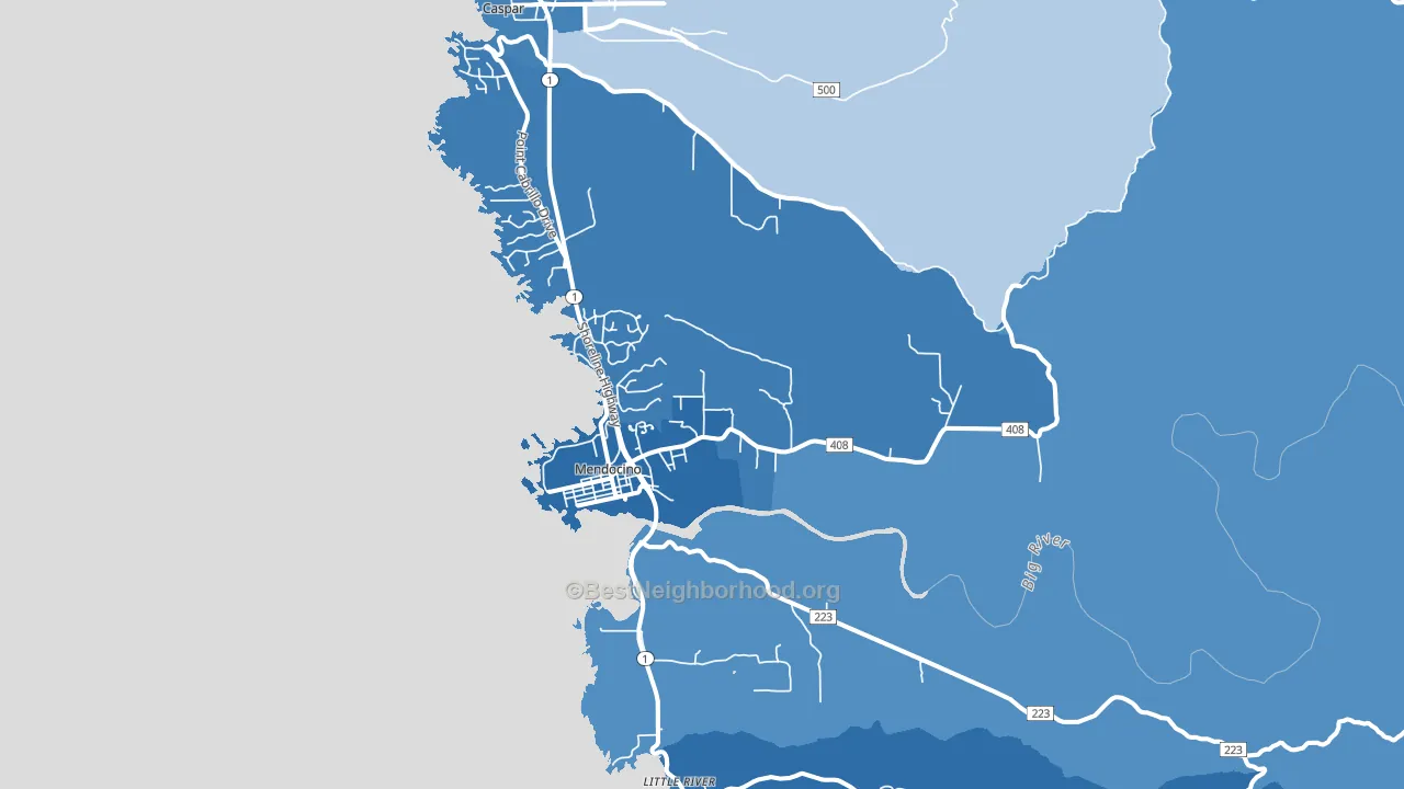 Mendocino, CA block-group political-lean map