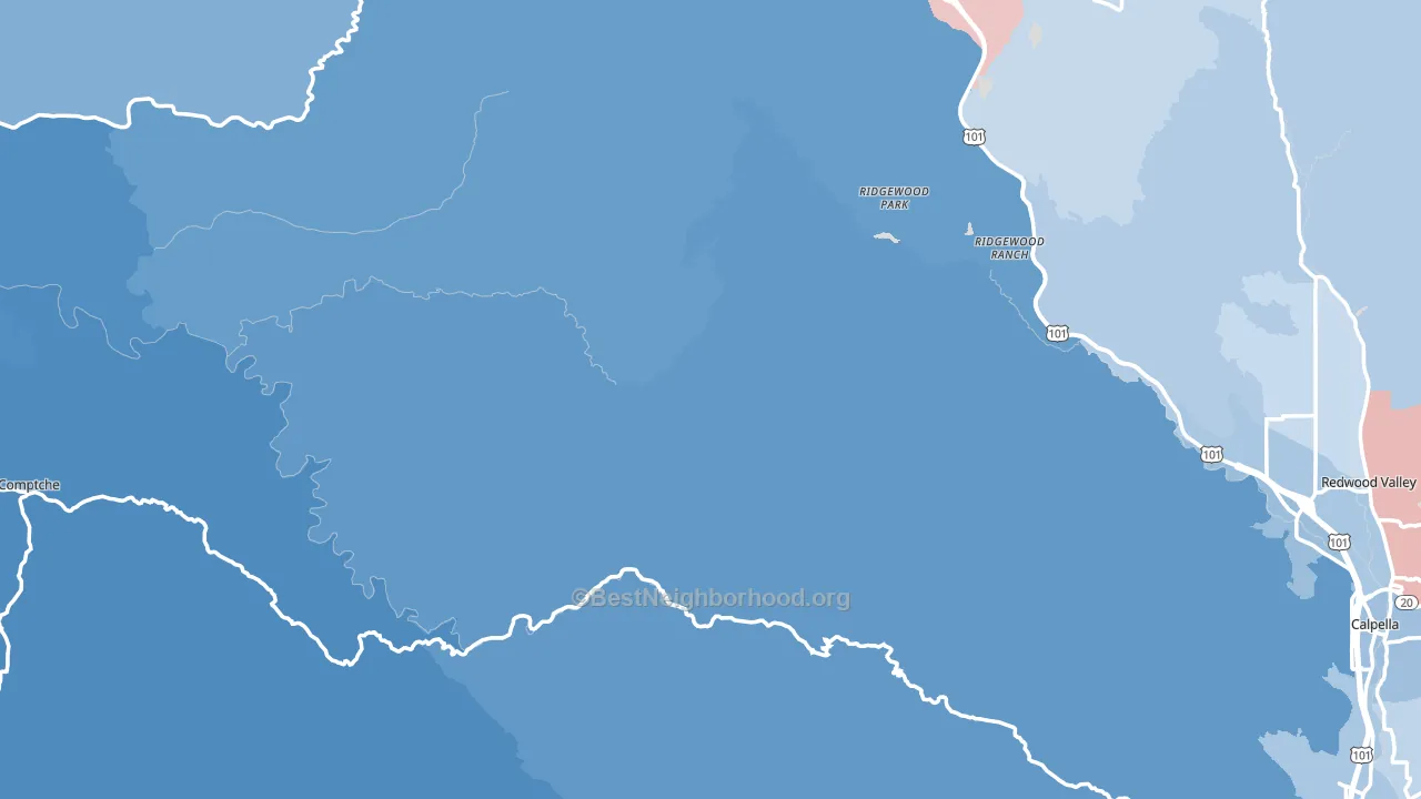 Mendocino County, CA block-group political-lean map