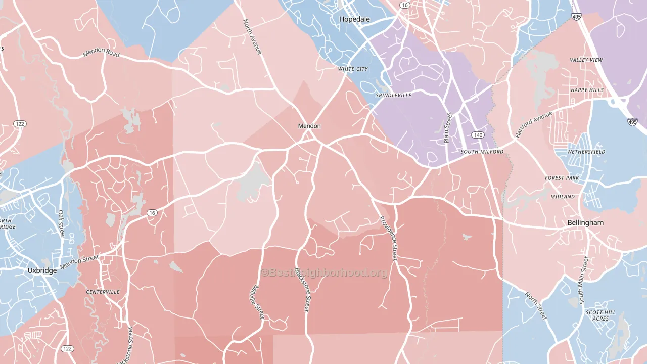 Mendon, MA block-group political-lean map