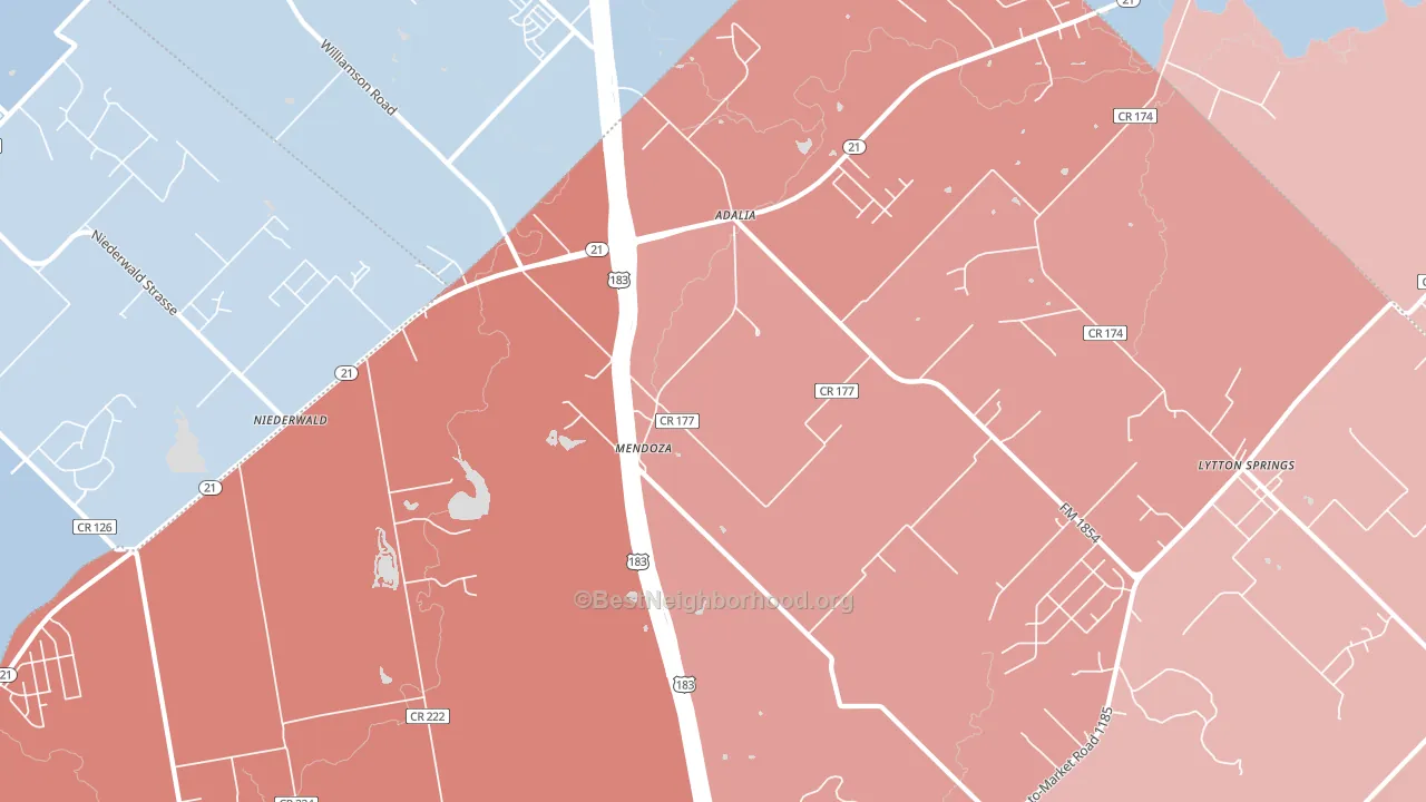 Mendoza, TX block-group political-lean map