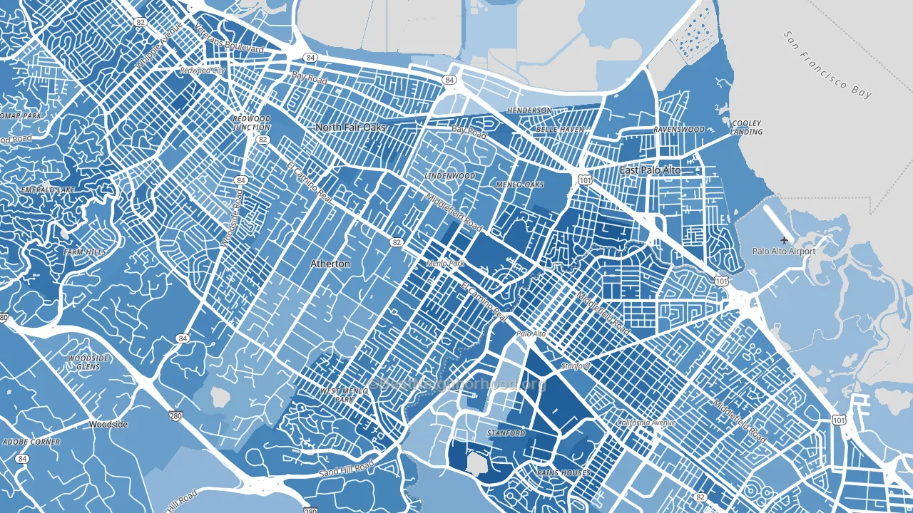 Menlo Park, CA block-group political-lean map