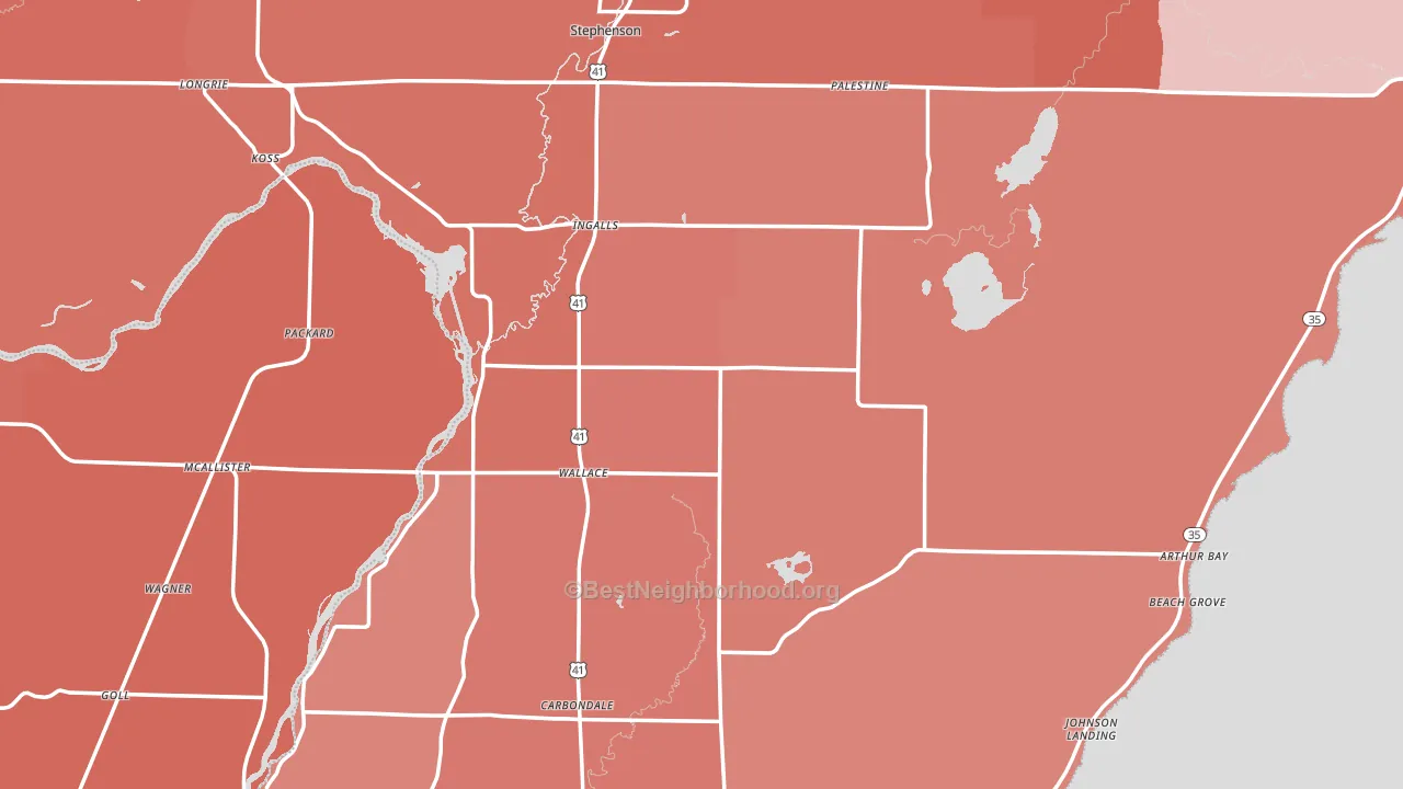 Menominee County, MI block-group political-lean map