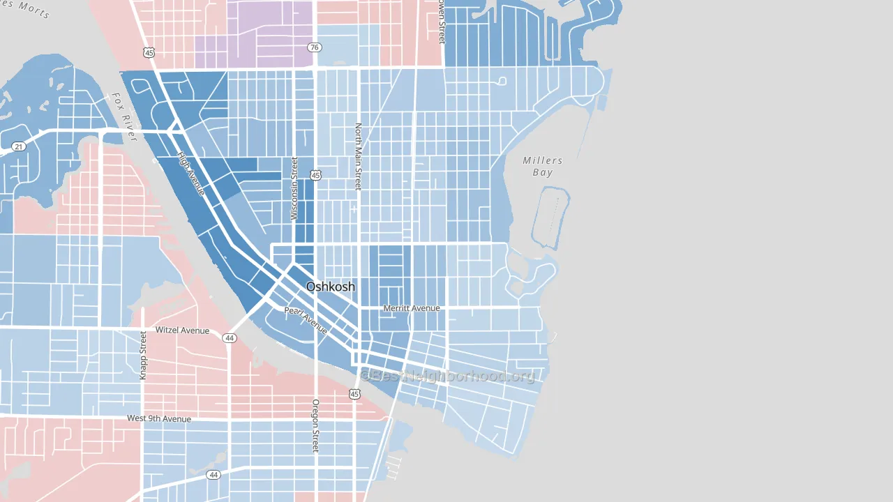 Menominee South, Oshkosh, WI block-group political-lean map