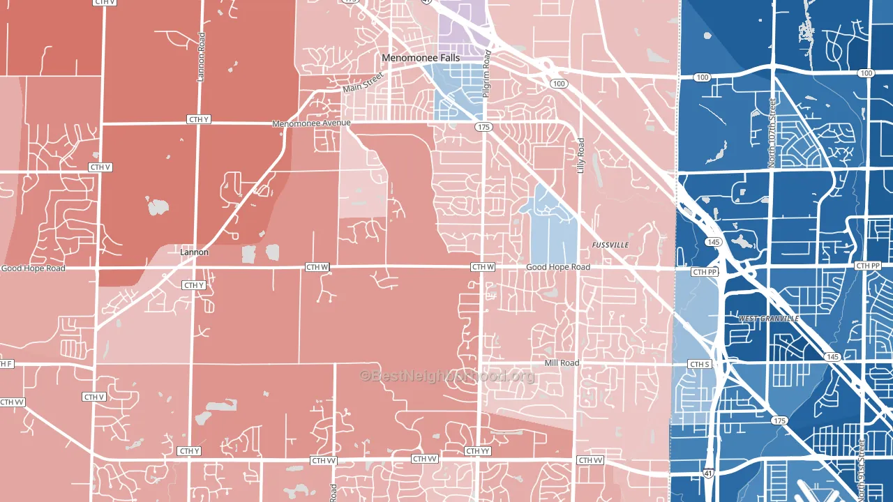 Menomonee Falls, WI block-group political-lean map