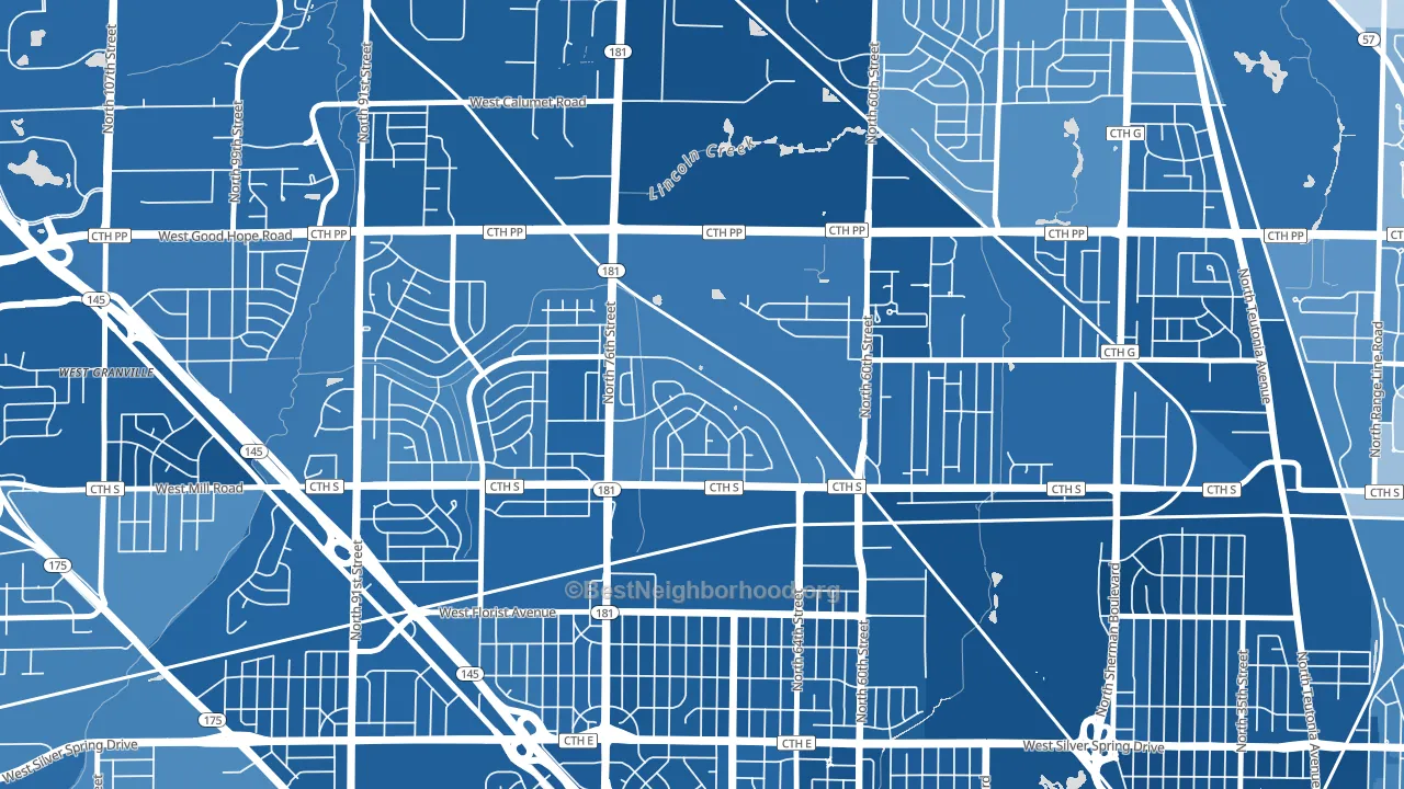 Menomonee River Hills East, Milwaukee, WI block-group political-lean map
