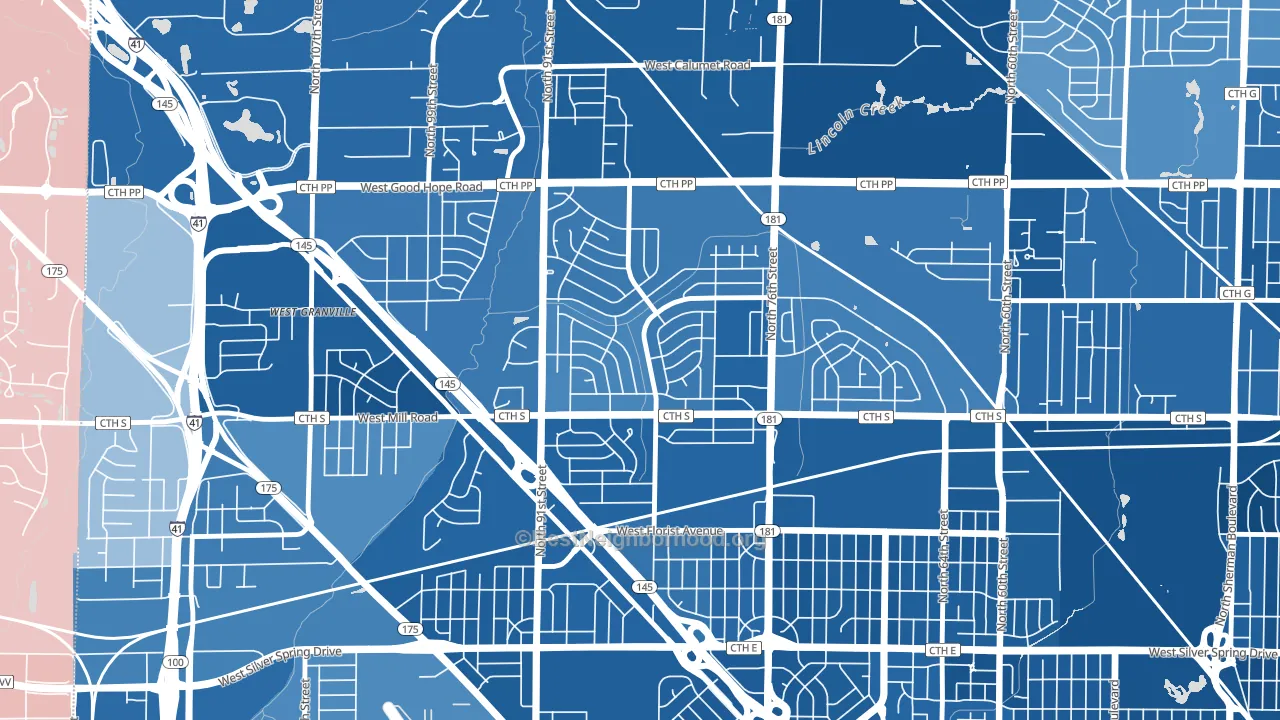 Menomonee River Hills, Milwaukee, WI block-group political-lean map