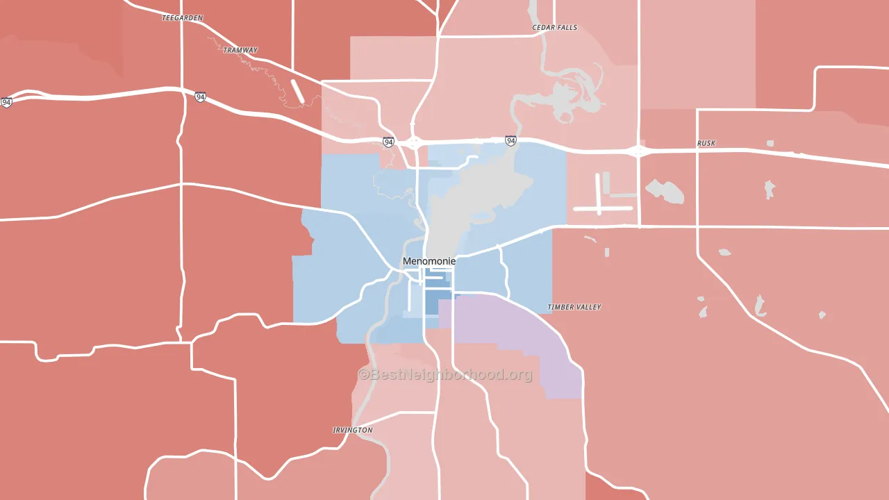 Menomonie, WI block-group political-lean map