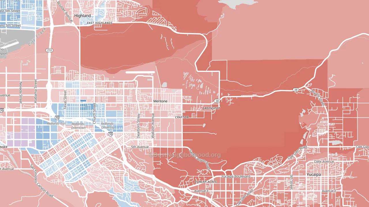 Mentone, CA block-group political-lean map