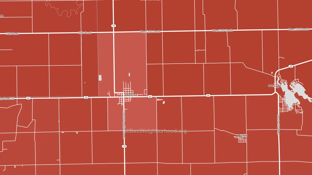 Mentone, IN block-group political-lean map