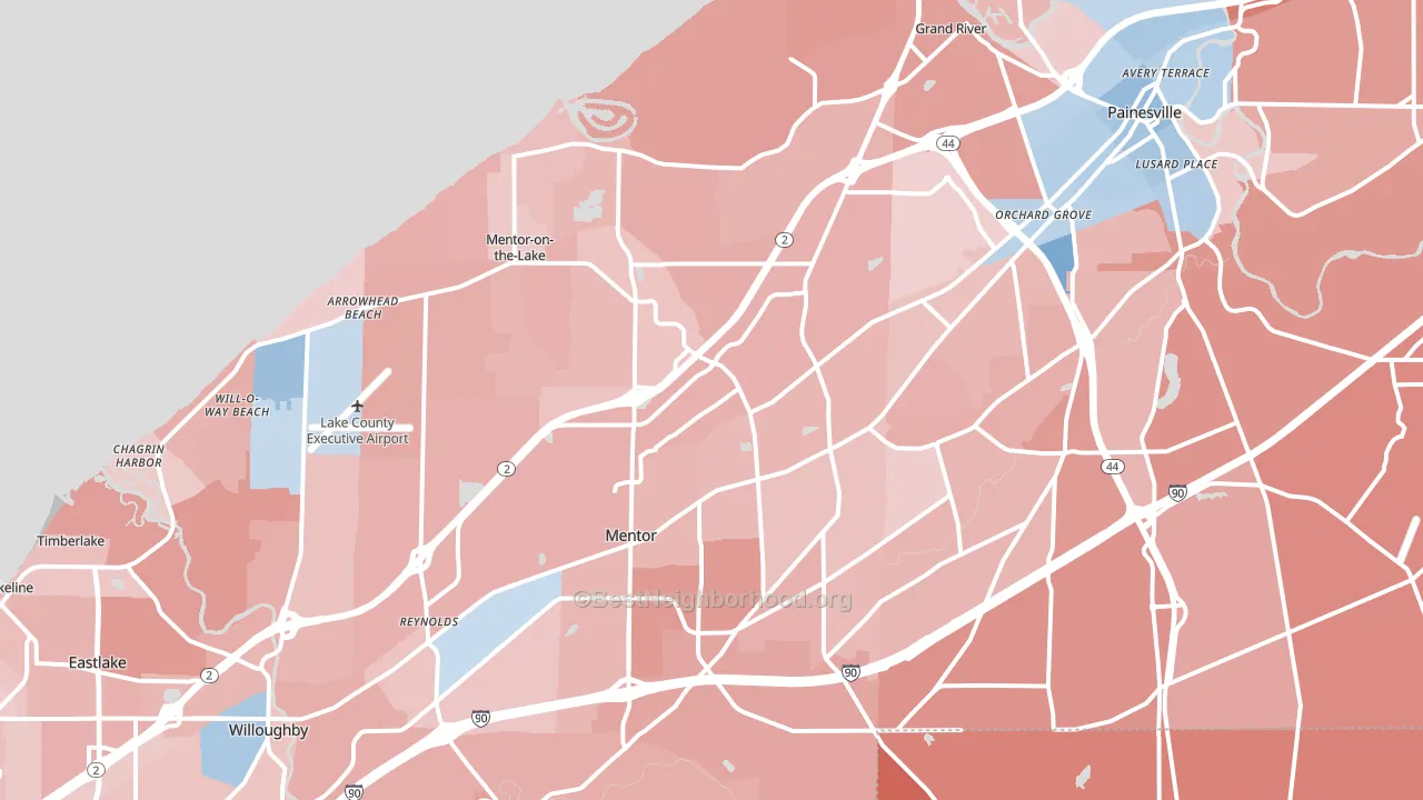 Mentor, OH block-group political-lean map