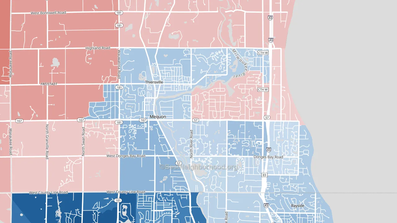 Mequon, WI block-group political-lean map