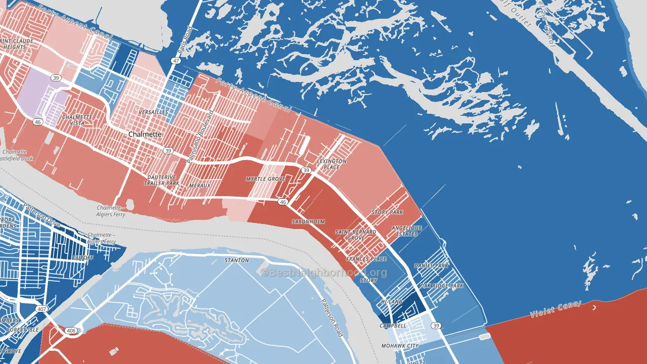 Meraux, LA block-group political-lean map