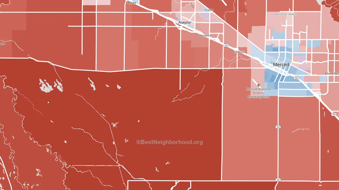 Merced County, CA block-group political-lean map