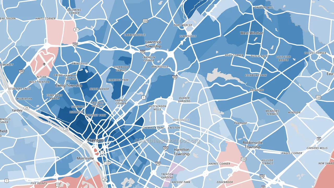 Mercer County, NJ block-group political-lean map