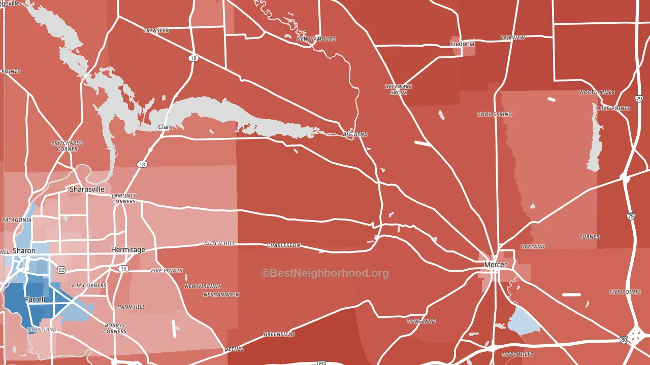 Mercer County, PA block-group political-lean map