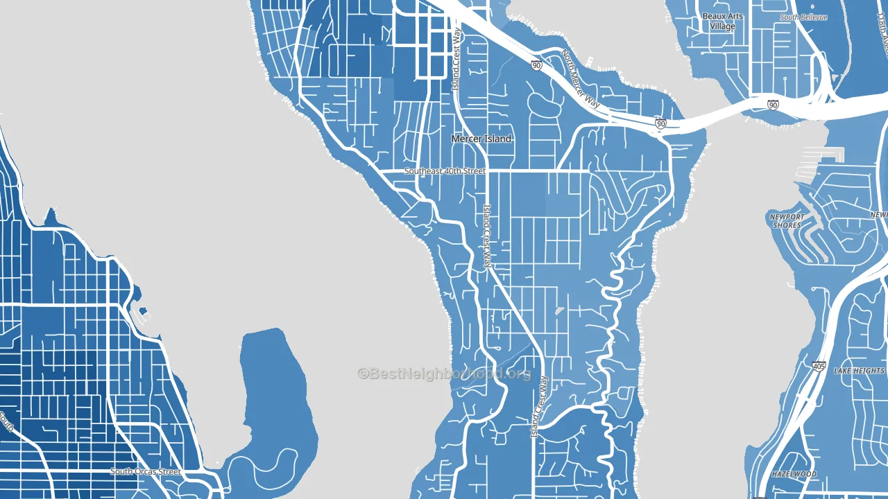 Mercer Heights, Mercer Island, WA block-group political-lean map