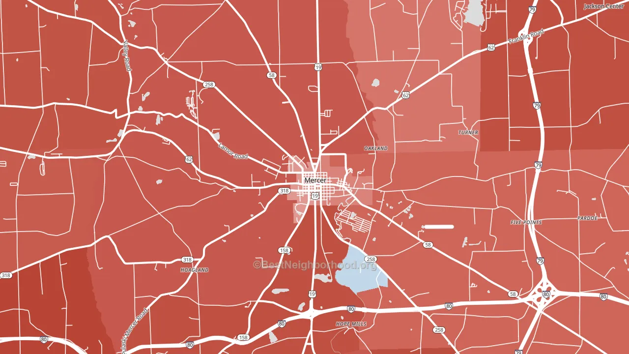 Mercer, PA block-group political-lean map