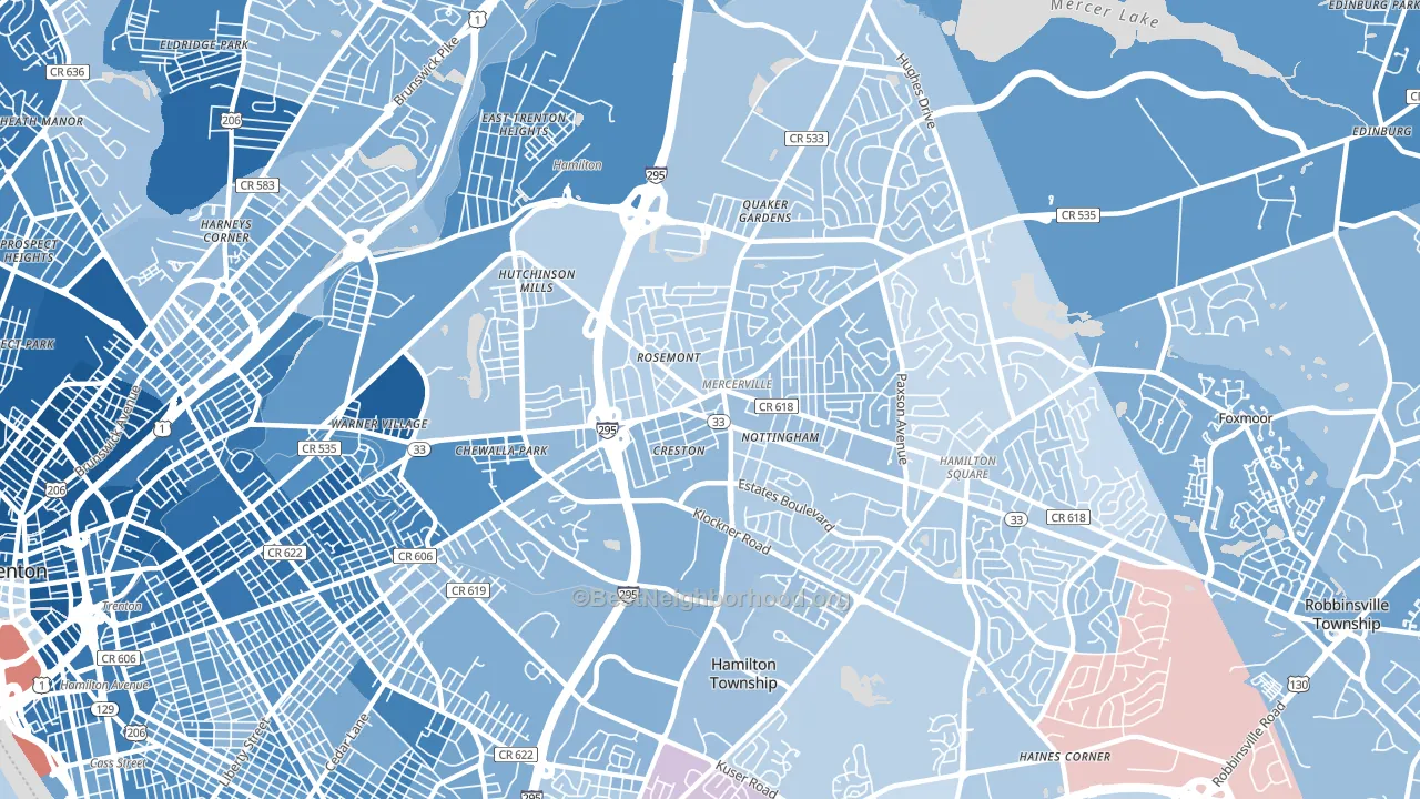 Mercerville, NJ block-group political-lean map