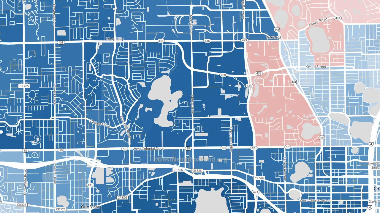 Mercy Drive, Orlando, FL block-group political-lean map