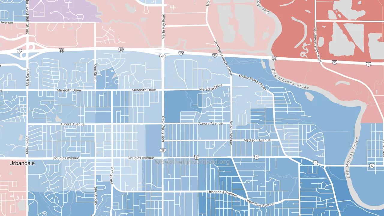 Meredith, Des Moines, IA block-group political-lean map