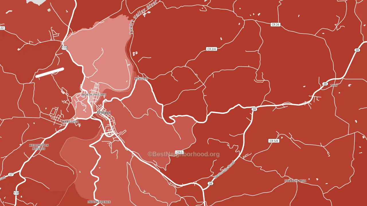 Meriden, WV block-group political-lean map