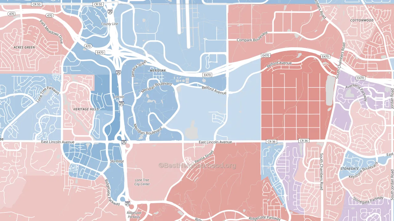 Meridian, CO block-group political-lean map